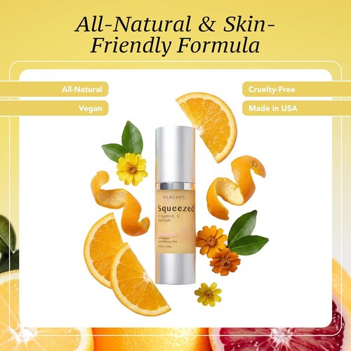 Peaches Skin Care Vitamin C Serum - Lightweight Hydrating Formula with Kakadu Plum & CoQ10 | 1 fl oz