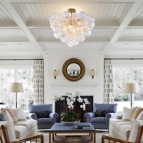 Longree Nordic Bubble Ball Ceiling Light Fixture - 24-Inch Gilded Brass & Clear Glass Chandelier for Bedroom, Study, Bathroom