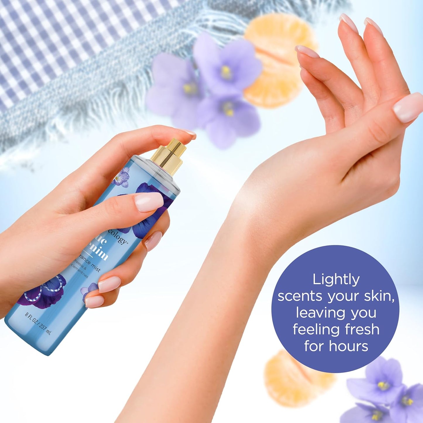 Bodycology Long-Lasting Fragrance Body Mist - Blue Denim, 8 Fl Oz | Pack of 2