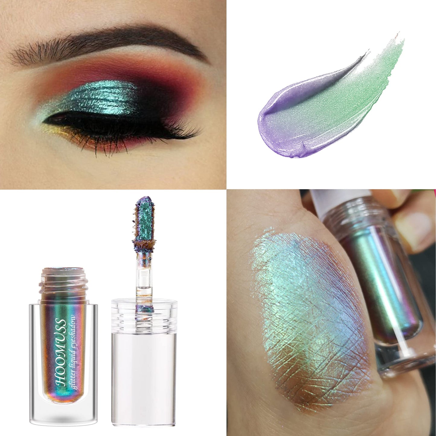 HOOMUSS Glitter Liquid Eyeshadow, 3Colors Chameleon Liquid Metallic Eyeshadows Holographic Glitter Multichrome Eye Makeup Set, Long Lasting Wearing, Highly Pigment, Quick-Drying (#1+3+6)