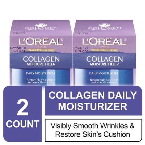 L'Oreal Paris Collagen Face Moisturizer - Anti-Aging Day & Night Cream for Smooth Skin | 1.7 oz (Pack of 2)
