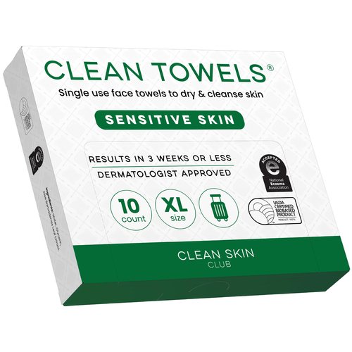Clean Skin Club Clean Towels® XL Sensitive Skin | Travel Pack, Ultra-Soft Disposable Face Towels Infused with Aloe & Glycerin for Sensitive Skin, TSA-Approved Travel Essential,1 Pack, 10 Ct Total