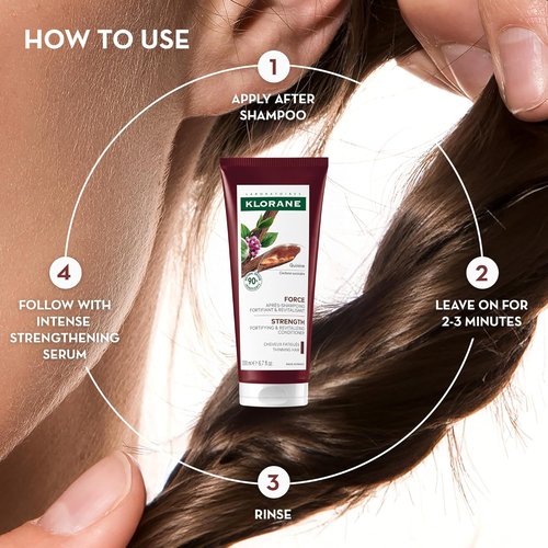 Klorane Strengthening Conditioner with Quinine - Thicker, Stronger Hair for Men & Women - Vegan & Dermatologist-Tested - 6.7 fl. oz.