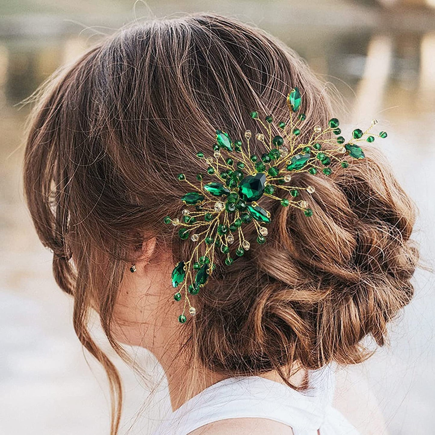 Bride Wedding Hair Accessories - Dark Green Rhinestones Crystal Bridesmaid Hair Clips Trendy Fashion Headbands Jewelry for Women and Girls