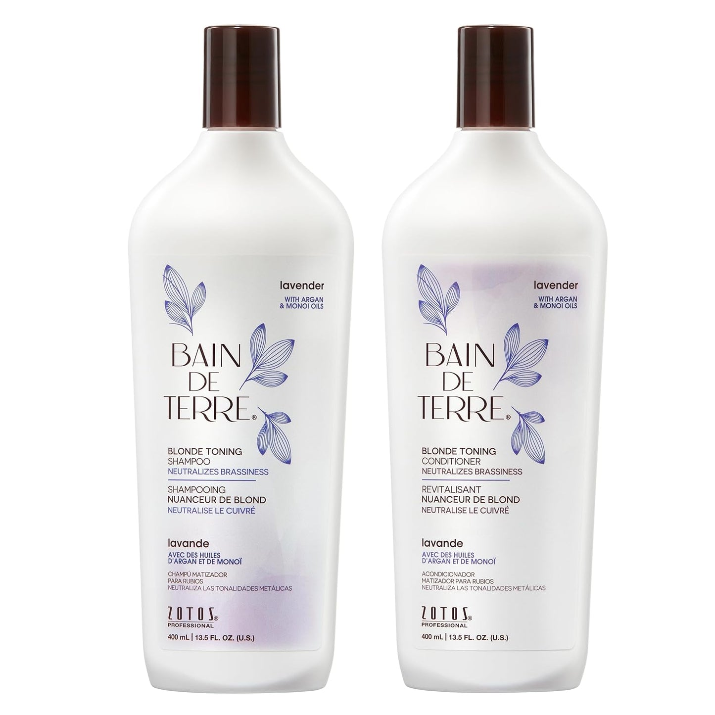 Bain de Terre Color Enhancing Shampoo & Conditioner Set - Lavender | Neutralizes Brassy Tones | Paraben-Free | 10.1 Fl Oz