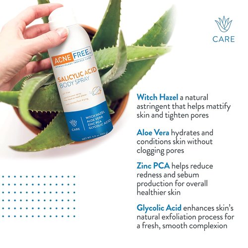 Acne Free Salicylic Acid Body Spray - Exfoliate & Unclog Pores | 5 Ounce (Pack of 3)