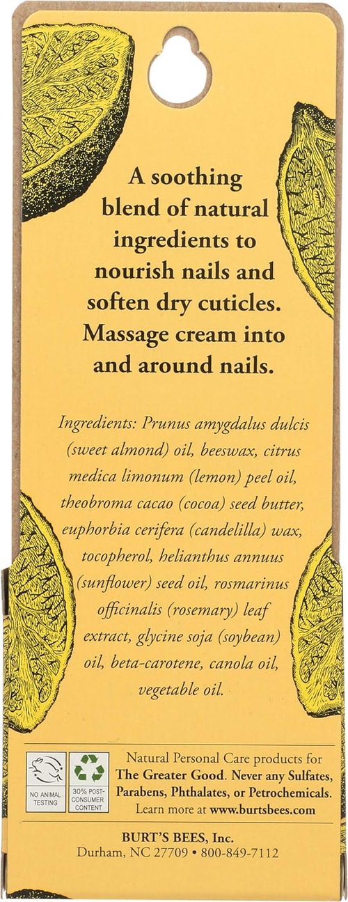 Burt's Bees Lemon Butter Cuticle Cream - Nourishing Formula for Healthy Nails | 0.6 Oz