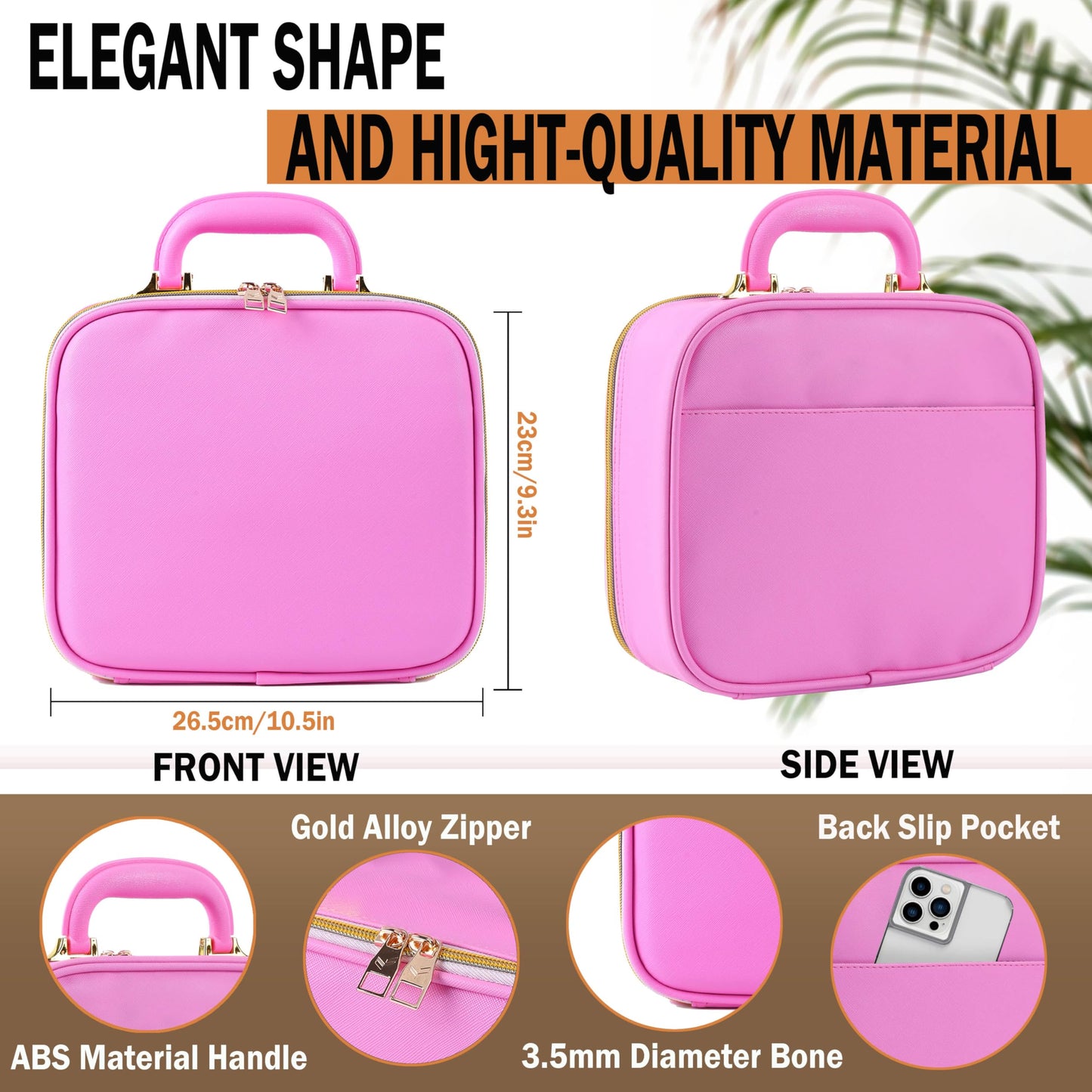 CapsLock Makeup bag with Mirror, LED Light, 3 Adjustable Brightness Levels, Cosmetic Bag with Handle, Portable Storage, Adjustable Partition, Waterproof, Monogrammed Gift Makeup Bag for Women