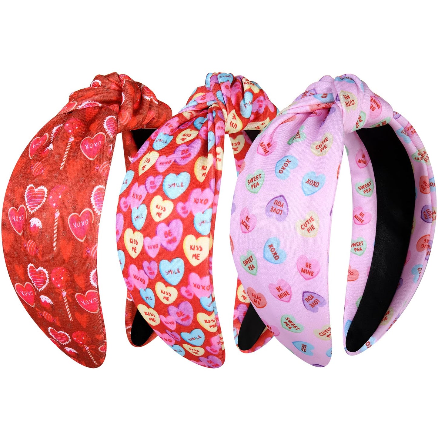 JERTOCLE Valentine's Day Headband Holiday Headband Accessories for Women Printed XOXO LOVE Heart Knotted Headband Valentines Galentines Party Favors (Valentines A)