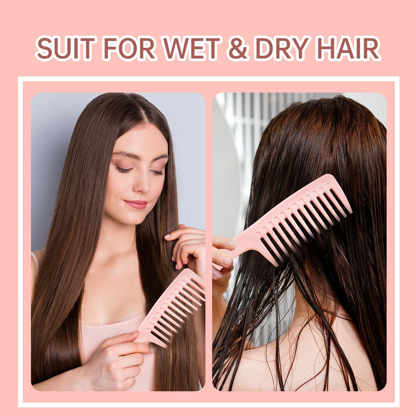 RHOS 3 Pieces Hair Comb Set for Women,Men-Wide Tooth Comb,Fine Tooth Rat Tail Comb,Medium Tooth Comb-Detangling Hair Combs for All Hair Types,Hair Styling Comb Set(Pink)