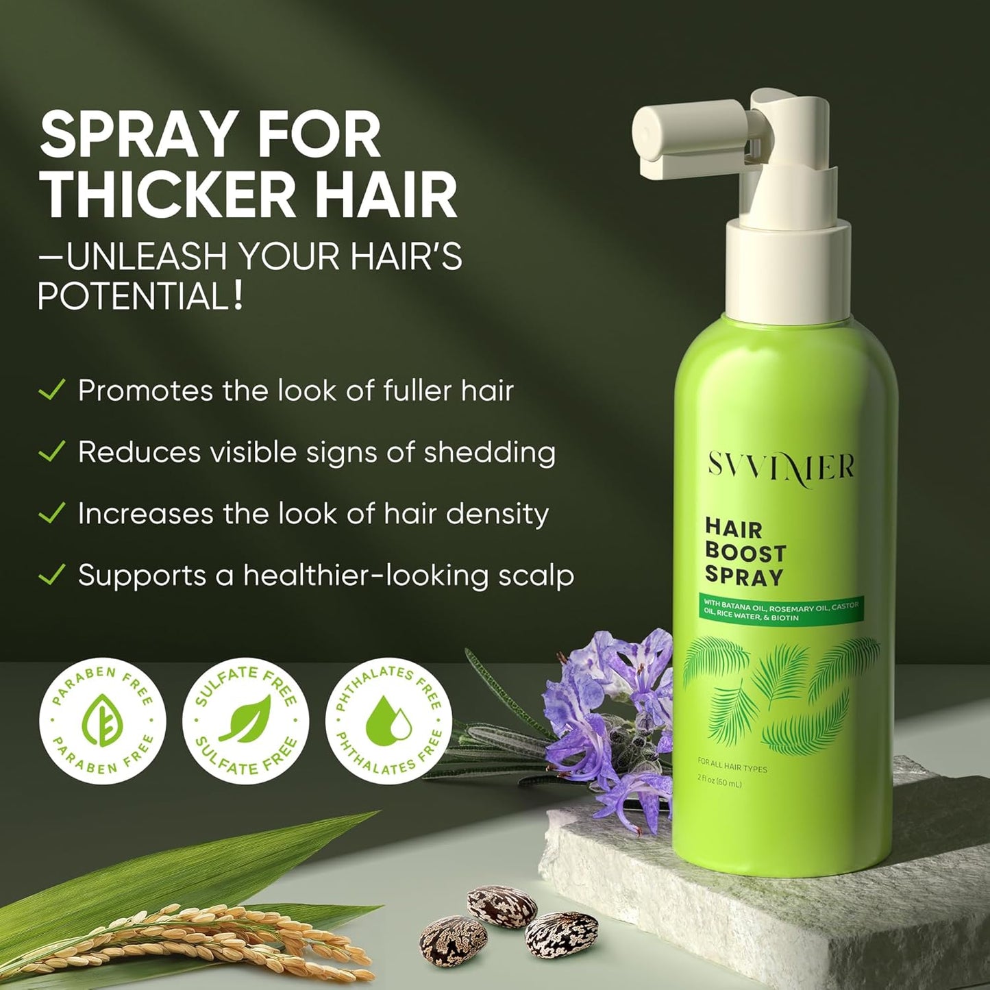 Svvimer Hair Growth Serum Spray - Rosemary & Batana Oil with Biotin for Thicker Hair - 2 Fl Oz