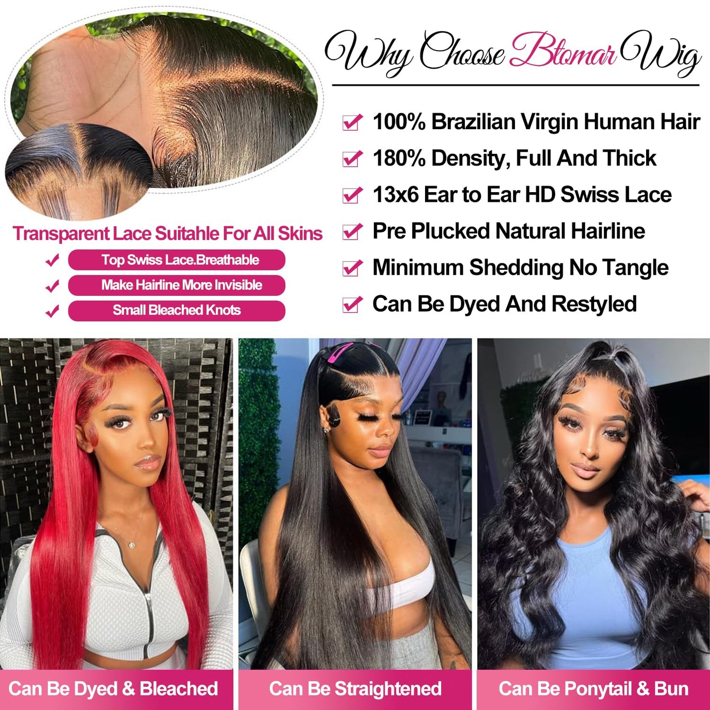Straight Lace Front Wigs Human Hair 13x6 HD Transparent Lace Front Human Hair Wigs for Women Lace Frontal Wigs Pre Plucked with Baby Hair Natural Color 200% Density (20 Inch)