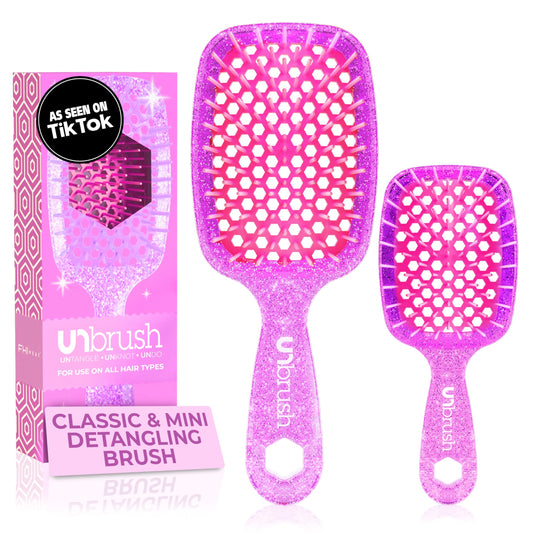 FHI Heat - UNbrush Detangling Brush Combo Pack — Original & Mini UNbrush Hairbrush for All Wet/Dry Hair Types — DuoFlex Anti Static Hair Brush, Vented Detangler Brush for Pain-Free Styling