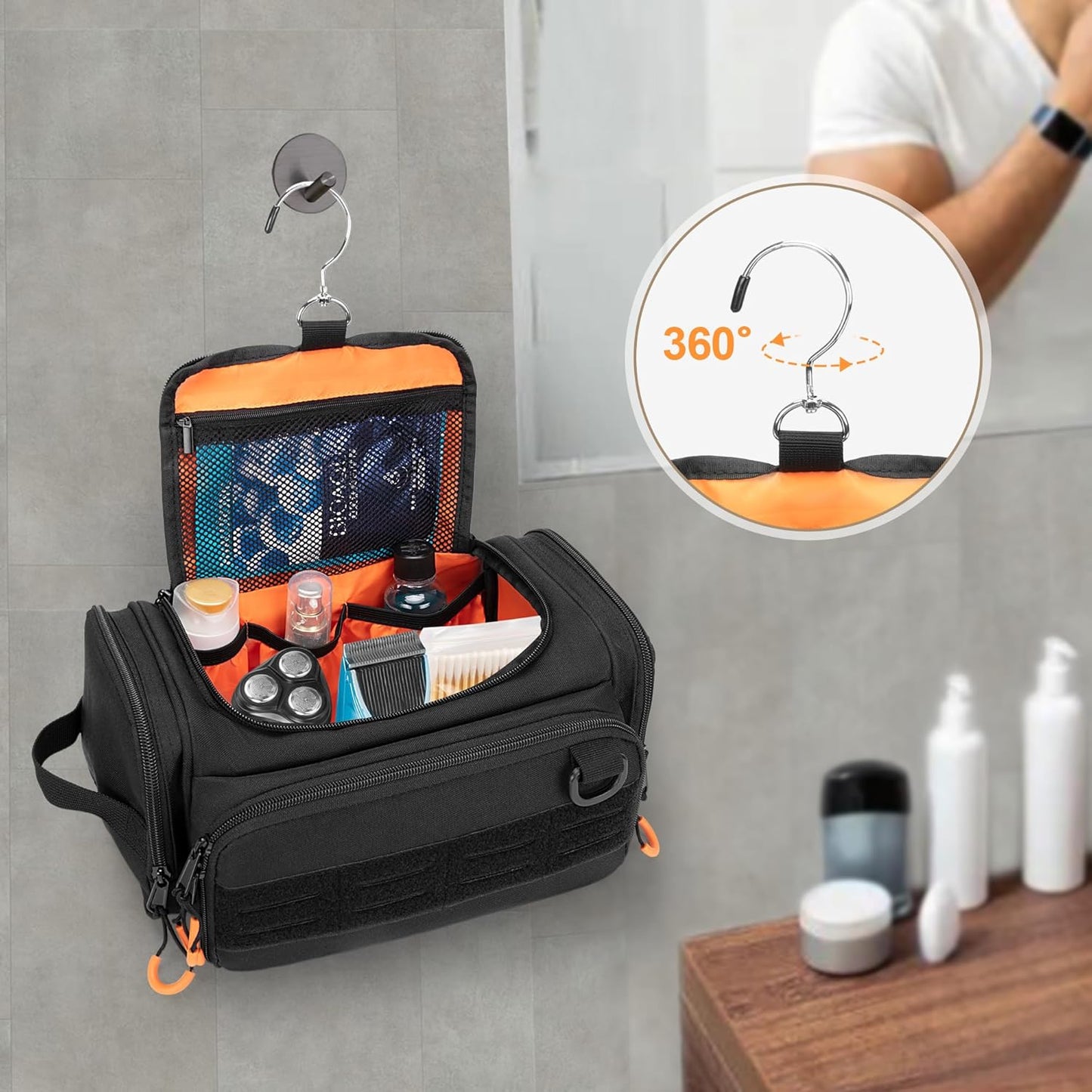 Skiennix Tactical Toiletry Bag - Hanging Hygiene Organizer for Travel Essentials | Black
