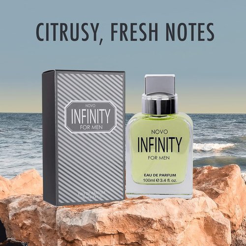 NovoGlow Infinity Eau De Parfum for Men - 3.4 Oz | Refreshing Citrus & Floral Fragrance, All-Day Freshness