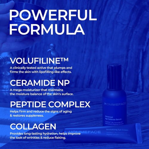 HOMMEFACE Men's Advanced Age Defense Skincare Set - Anti-Aging Serum, Eye Cream & Face Cream with Korean Technology