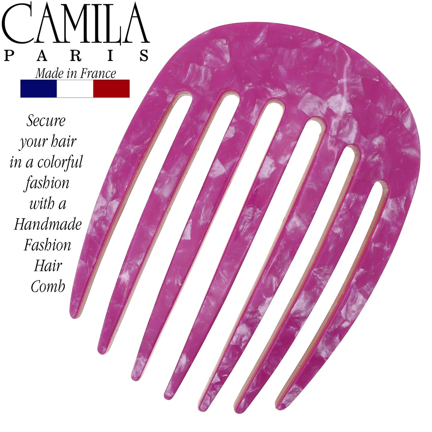 Camila Paris CP3412 French Hair Side Comb Small Rounded, Purple, Handmade French Twist Hair Combs, Strong Hold Hair Clips for Women Bun Chignon, No Slip Styling Girls Hair Accessories Made in France