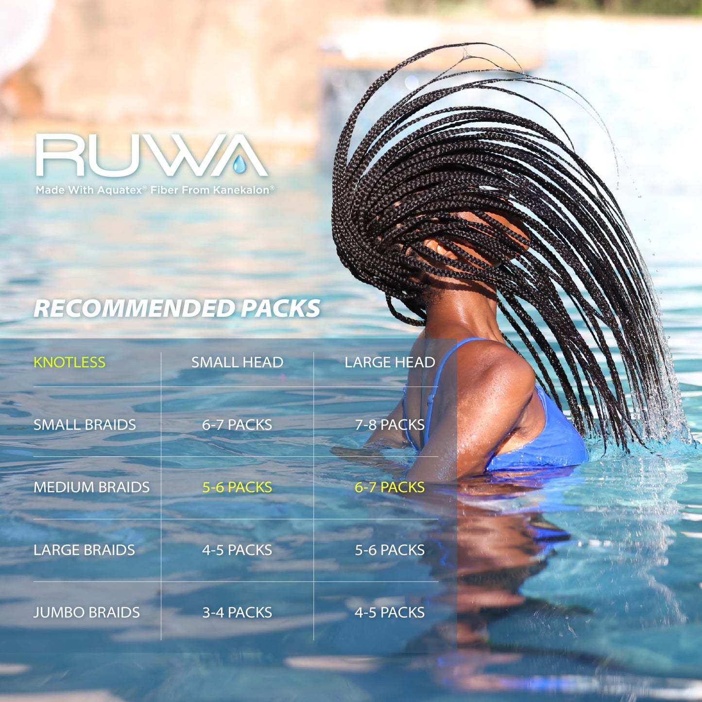 Sensationnel Ruwa prestretched braiding hair - 3x ruwa 48 inch 24 folded water repellent fast dry sports braid - 3x Ruwa 24 inch (1 pack, nlime)