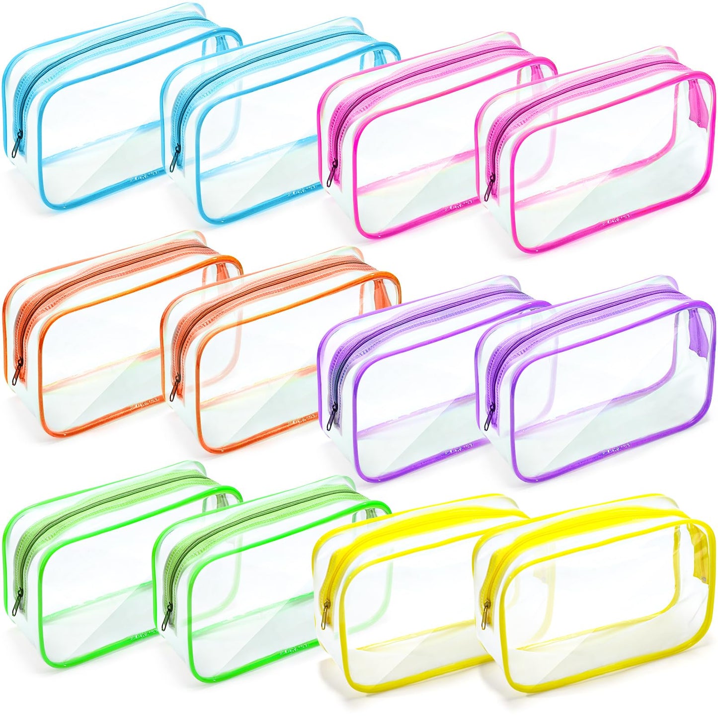 Weewooday 12 Pieces Clear Cosmetics Bag PVC Zippered Clear Toiletry Carry Pouch Cosmetic Makeup Bag Waterproof Makeup Vinyl Plastic Organizer Case for Vacation Bathroom(Bright Color,Medium)