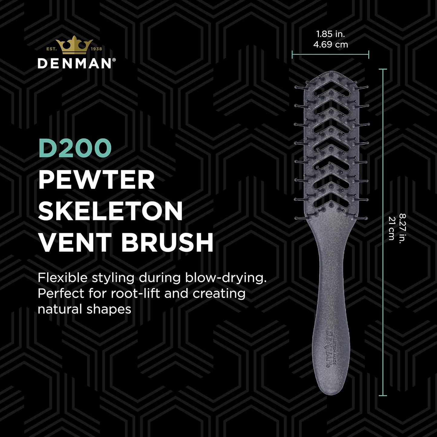 Denman D200 Flexible Vent Brush - Perfect for Blow Drying Curly & Straight Hair | Ideal for All Hair Types (Pewter)