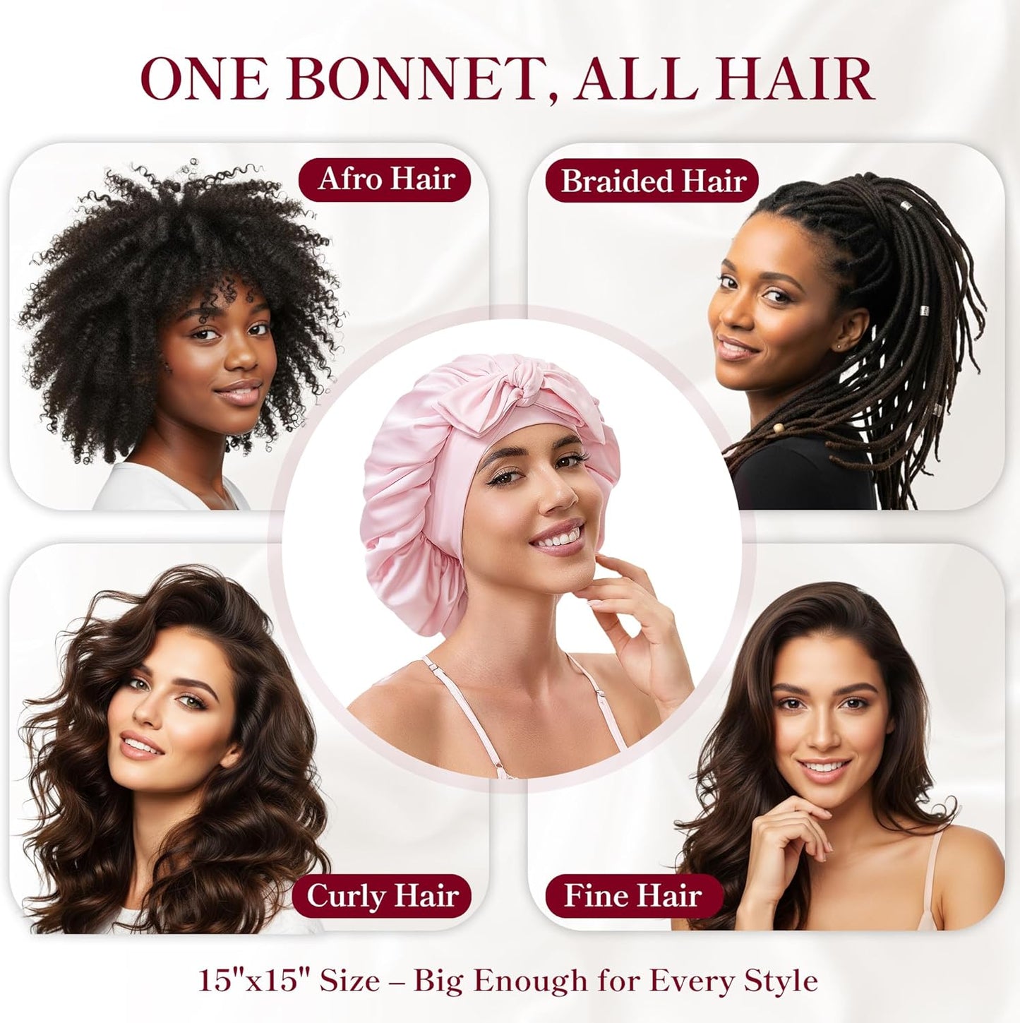 Skiennix Silk Satin Bonnet Hair Wrap - Adjustable Double Layer Sleep Cover for Curly Hair