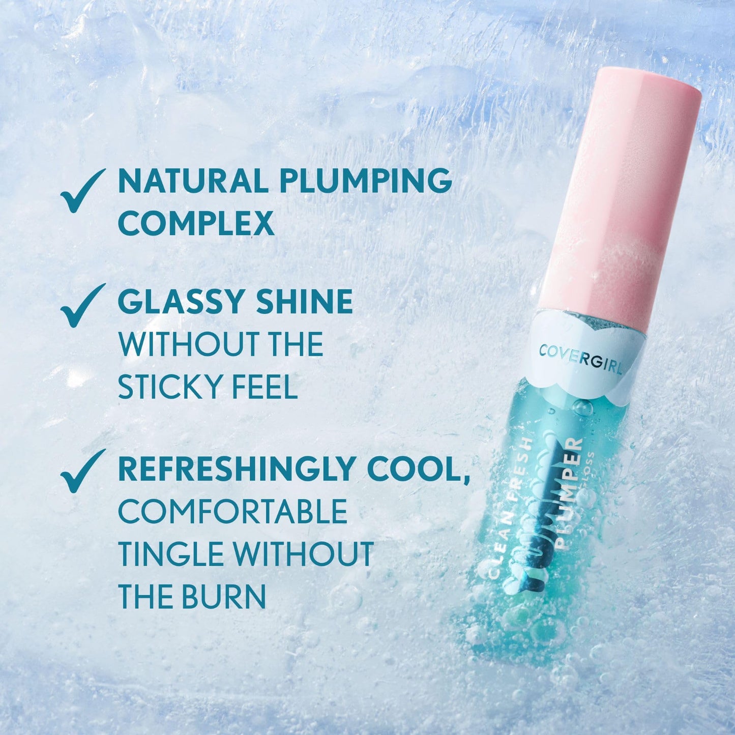 Covergirl Clean Fresh Yummy Plumper Lip Gloss, 860 Encourage-Mint, Shiny, Vegan Formula, Easy to Apply, Minty Flavor, 0.33oz