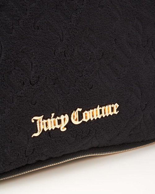 Juicy Couture Makeup Bag - Black Velour Cosmetics Organizer with Hanging Hook | Travel Essentials