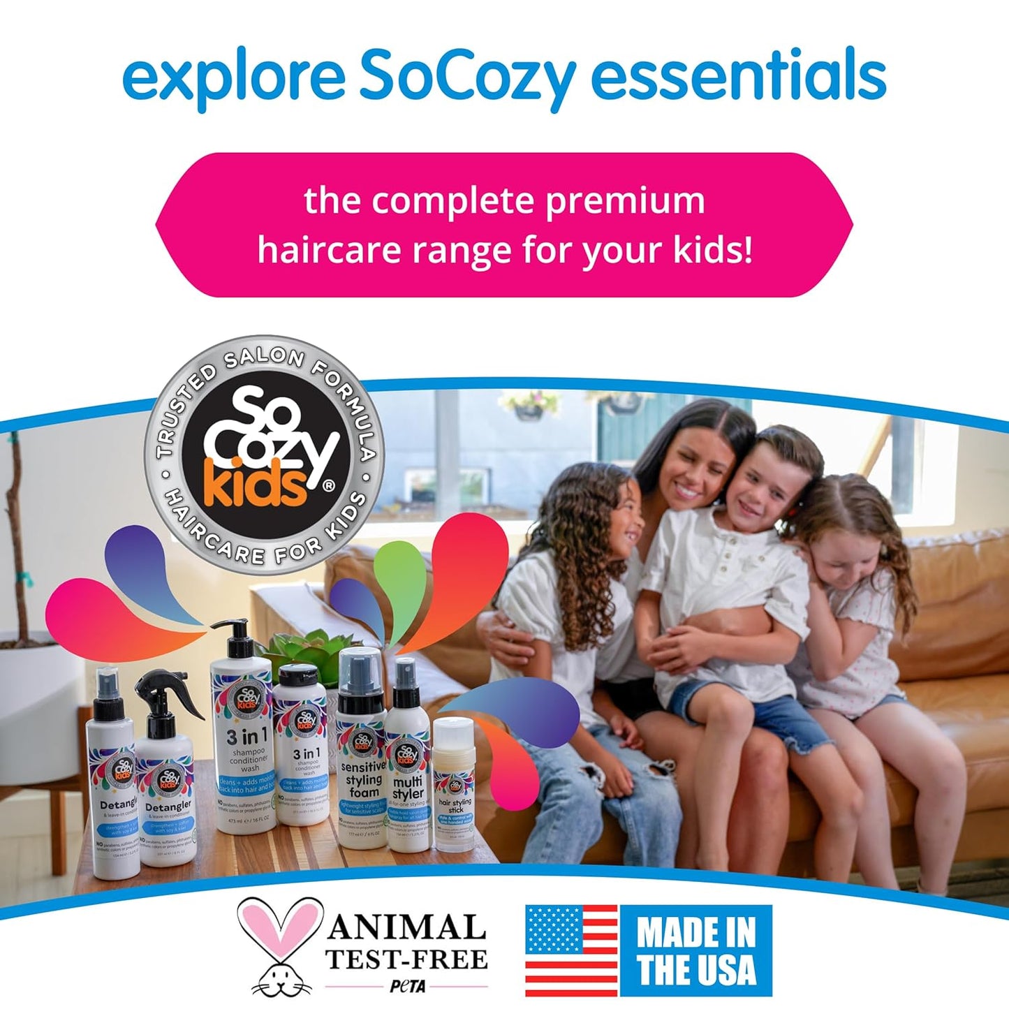 SoCozy Kids Sensitive Styling Foam - Gentle Hold Foam for Straight or Curly Hair - Rosemary Scent (6 fl oz)