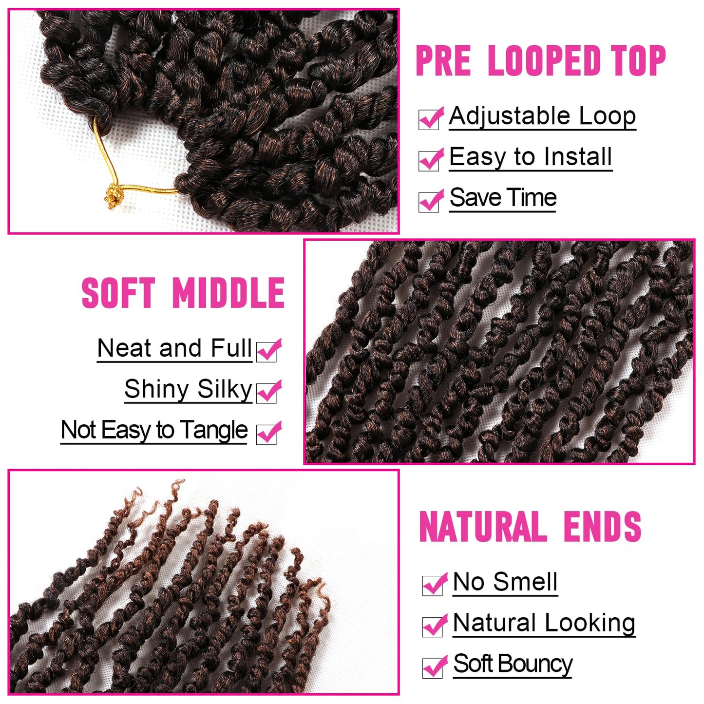 8 Packs Passion Twist Crochet Hair 20 Inch Prelooped Crochet Braids Pretwisted Spring Twist Crochet Hair for Black Women (20 Inch (Pack of 8), T30#)