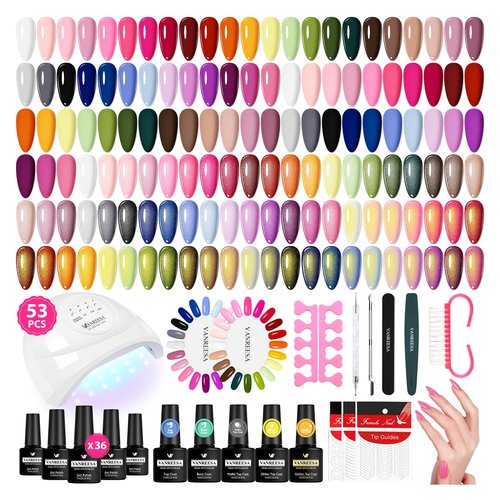 VANREESA Gel Nail Polish Kit with U V Light 53 Pcs Gel Polish Nail Set 36 Colors Nail Polish Set + Base and 4 Effects Top Coat with Manicure Tools Complete DIY Nail Kit Gifts for Women Girls