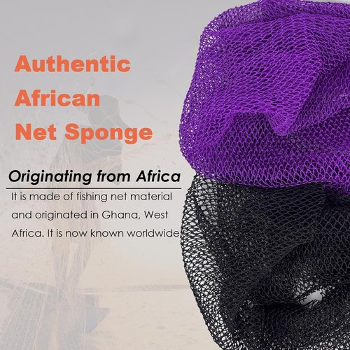 African Net Sponge | Authentic Exfoliating Body Scrub Net with Knots - Purple & Black Bath Sponge