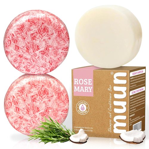 Muun Rosemary Shampoo & Conditioner Bar Set - Natural Hair Growth Soap for All Hair Types | pH Balanced, Sulfate & Silicone Free