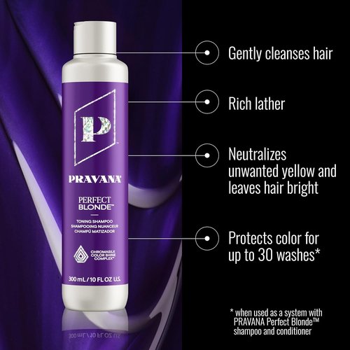 Pravana The Perfect Blonde Purple Toning Shampoo - Neutralizes Brassiness & Enhances Shine | Vegan & Sulfate-Free