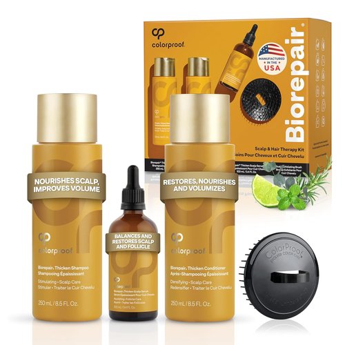 Colorproof Biorepair Hair Therapy Kit - Thicken Scalp & Hair with Shampoo, Conditioner & Serum (8.5 Fl. Oz. Each) + Exfoliating Brush