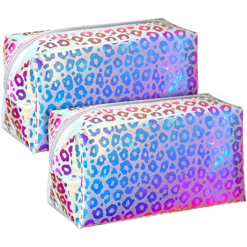 Boao Holographic Makeup Bag Set - Clear Iridescent Glitter Travel Cosmetic Pouches | Zippered Toiletry Organizer for Purse, Diaper, Beach, Office