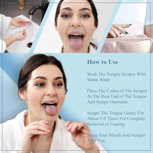 MasterMedi Tongue Scraper - 100% Stainless Steel Tongue Cleaner with Multicolor Travel Cases (2 Pack) for Fresh Breath