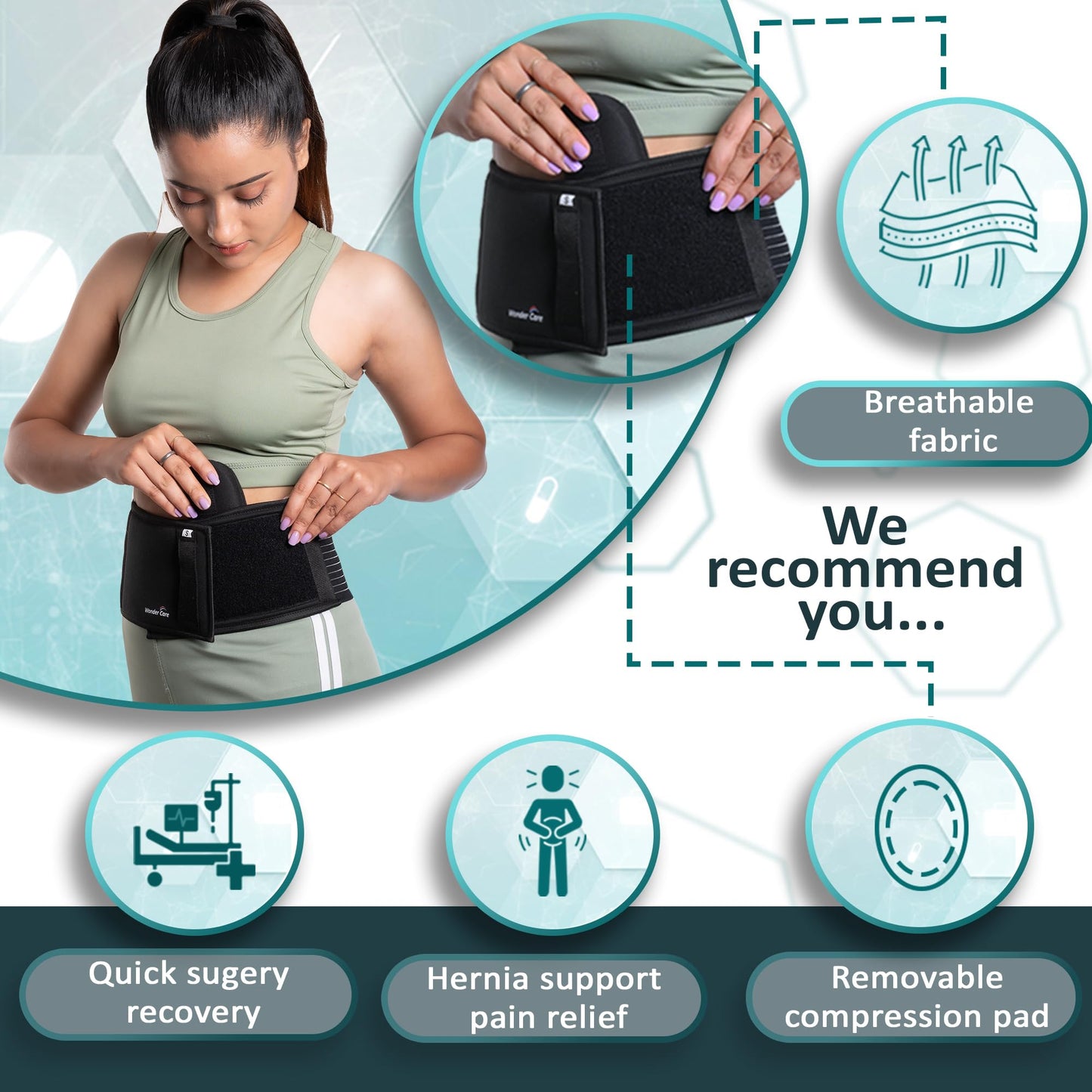 Wonder Care- Umbilical Hernia Support Belt Abdominal Binder for Belly Button Hernias or Navel Hernias, Hernia pain relief Brace (XXL)…