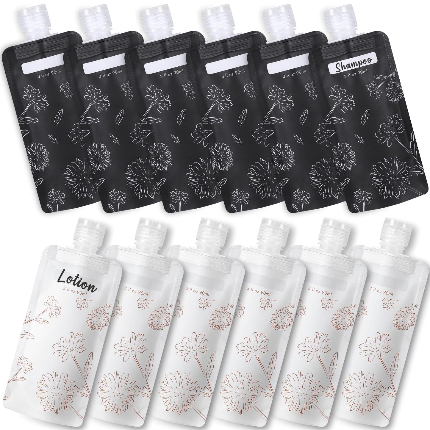 PACKISM Travel Containers for Liquids - 12 Pack Leak Proof 3oz TSA Approved Liquid Travel Pouches, Stand Up, Slim & Lightweight Design, Space Saving, Pack More Shampoo Conditioner Lotion Body Wash