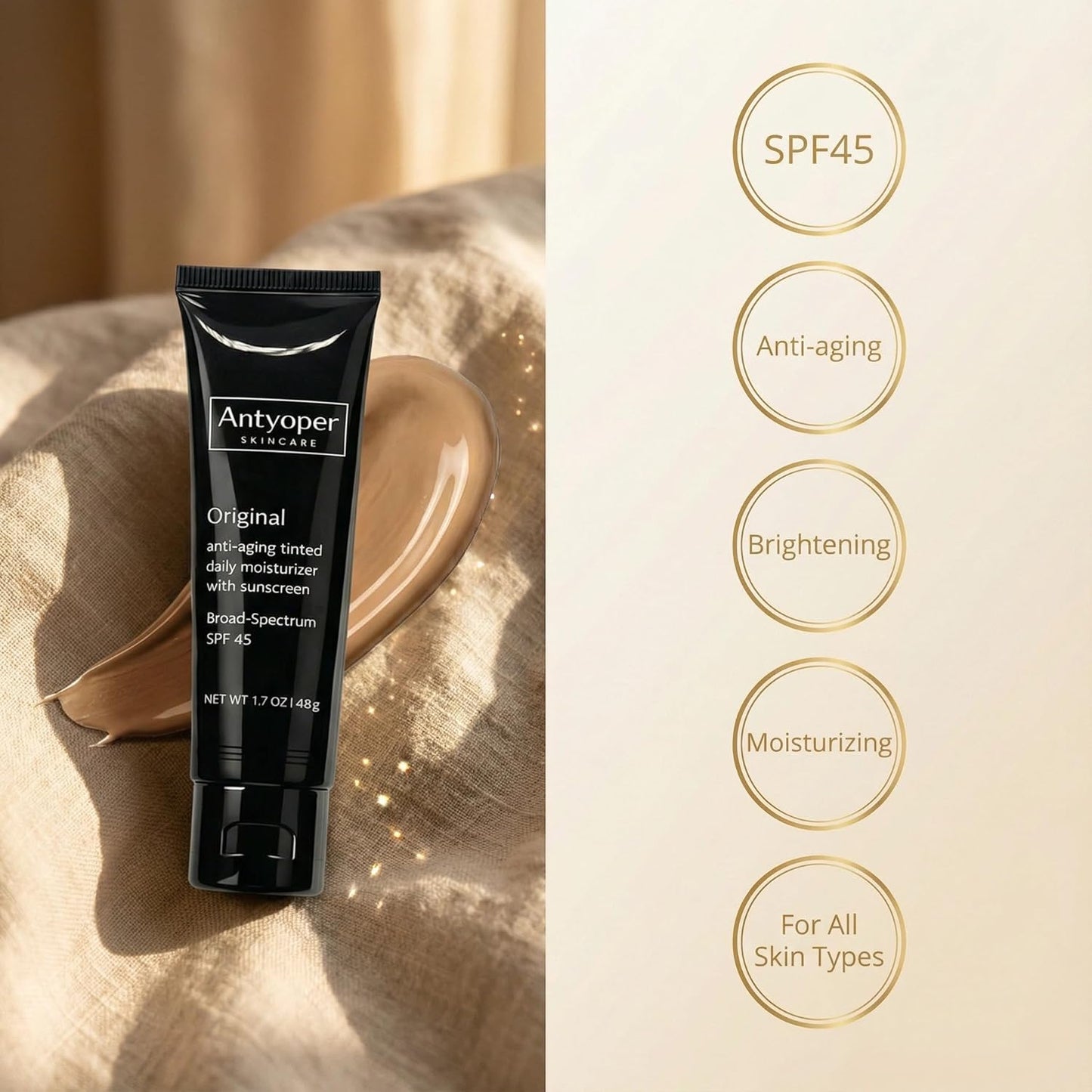 Skincare Intellishady SPF 45 Tinted Sunscreen - Anti-Aging Daily Moisturizer with Peptides & Vitamin C, 1.7oz
