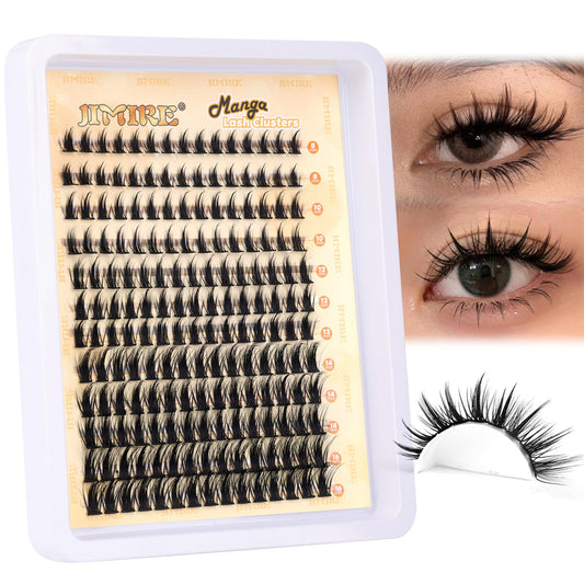 JIMIRE Natural Lash Clusters Extensions 180Pcs Anime Eyelash Extensions D Curl Wispy Manga Eyelash Clusters 8-16MM Cluster Eyelash Extensions Individual Lashes Pack