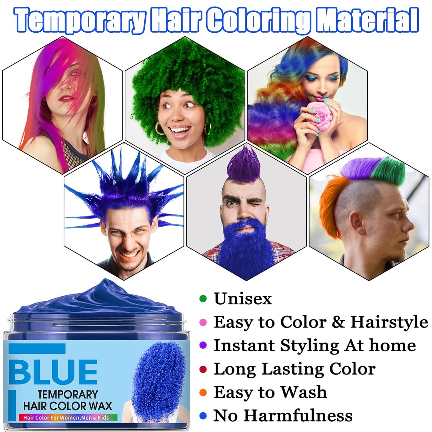 Skiennix Temporary Hair Color Wax - Vibrant DIY Hair Dye for Kids & Teens | 6 Colors Available