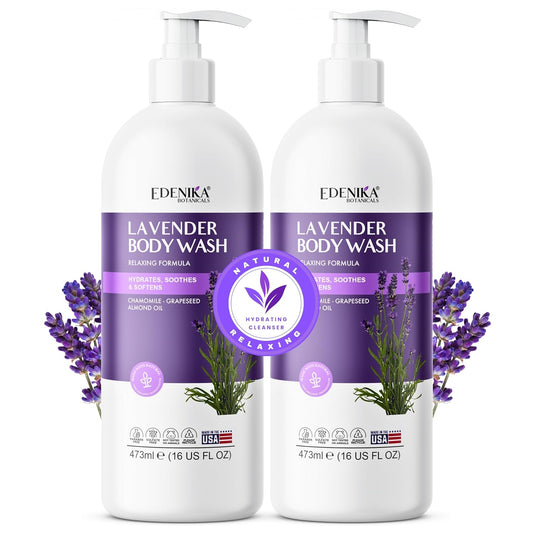 Edenika Lavender Body Wash - Vitamin E Infused, Moisturizing & Relaxing Shower Gel | 16 fl oz, 2-Pack