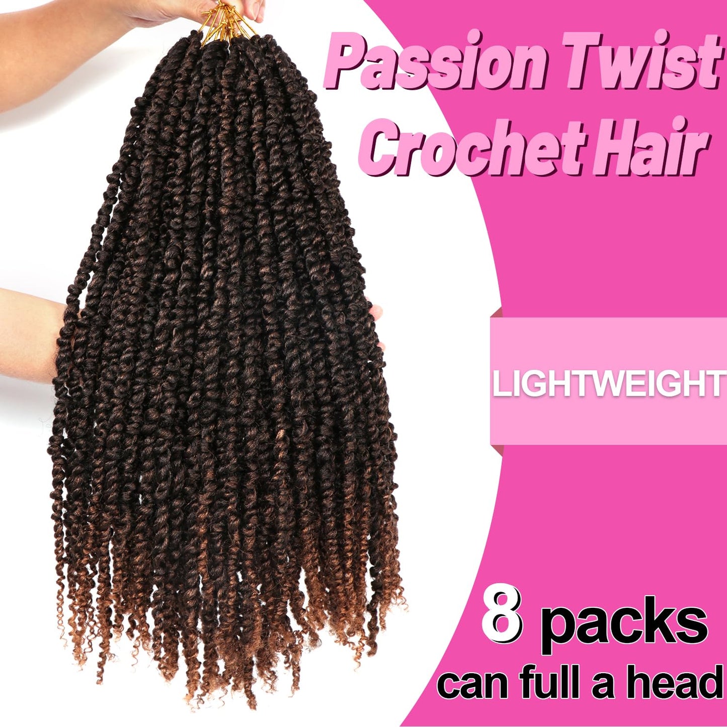 8 Packs Passion Twist Crochet Hair 20 Inch Prelooped Crochet Braids Pretwisted Spring Twist Crochet Hair for Black Women (20 Inch (Pack of 8), T30#)