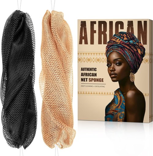 African Net Sponge - Authentic Exfoliating Back Scrub Sponge Set | 2-Piece Bath Scrubber for Smooth Skin