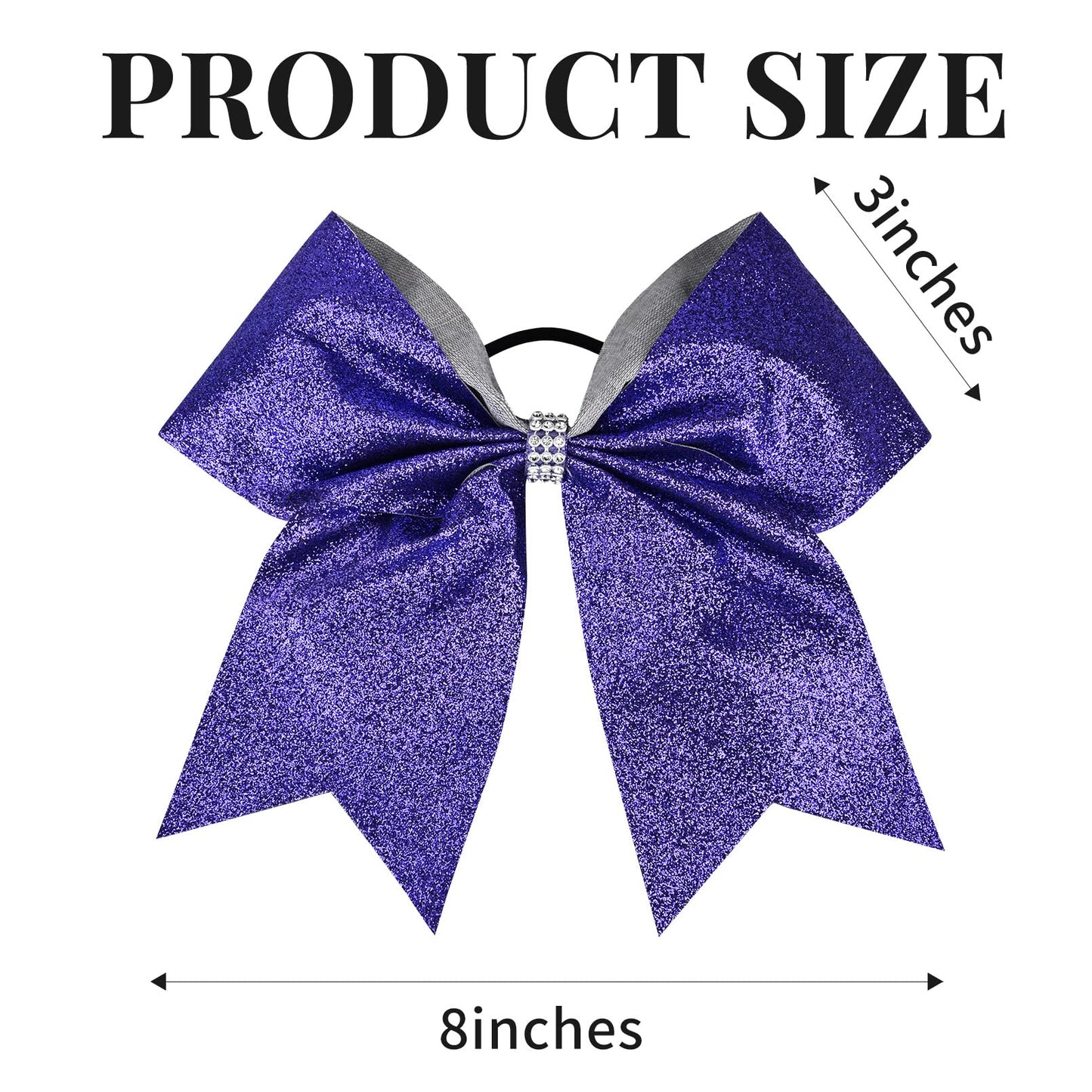 12 PCS Large Glitter Cheer Bows Blue Rhinestones 8" Sparkly Hair Bow Cheerleading Softball Team Bow Hair Accessories for cheerleaders football Competition Sports