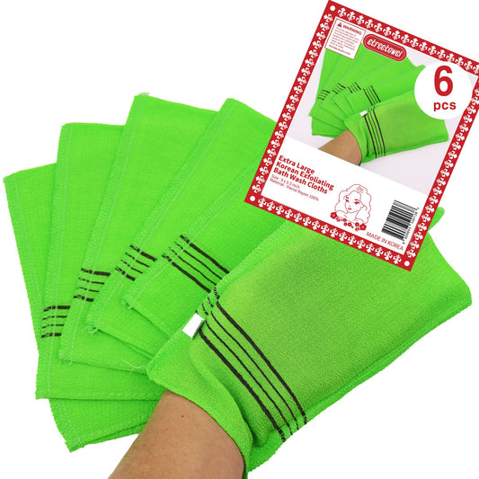 etreetowel Extra Large Size 9.9" x 5.5" (6 PCs) Korean Asian Exfoliating Bath Washcloths Mitt Scrub for Body washcloth Glove Viscose Rayon Towel for Soft Skin Korea Made