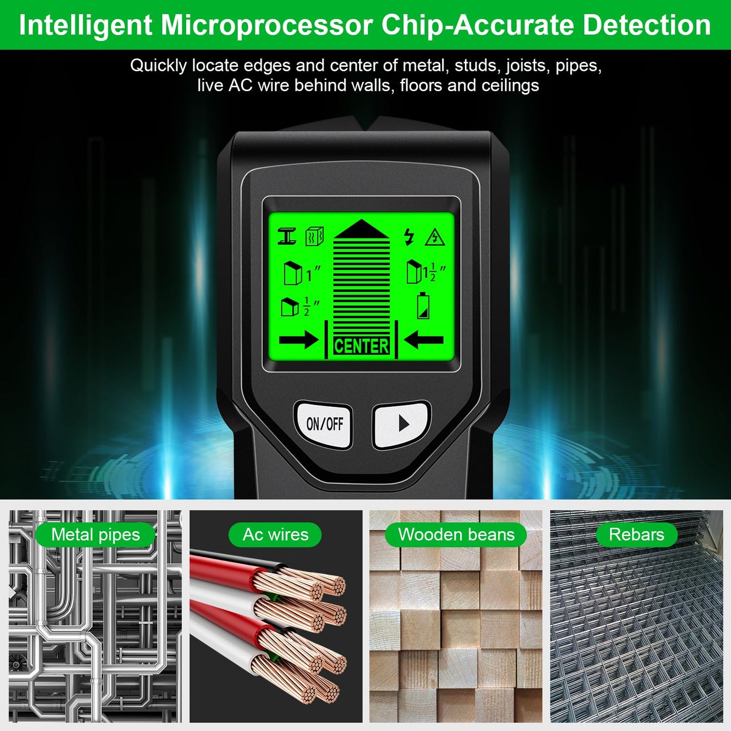 Stud Finder Wall Scanner - 5 in 1 Stud Finder Tool w/Smart Chip and HD LCD Display, Stud Detector Beam Finders for the Center and Edge of Wood AC Wire Metal Studs Joist Pipe (‎Dark Aqua)