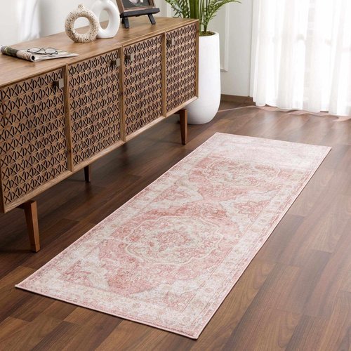 BoutiqueRugs Kandos Bohemian Oriental Medallion Runner Rug - Traditional Floral Design | Blush & Light Pink - 2'7" x 10'