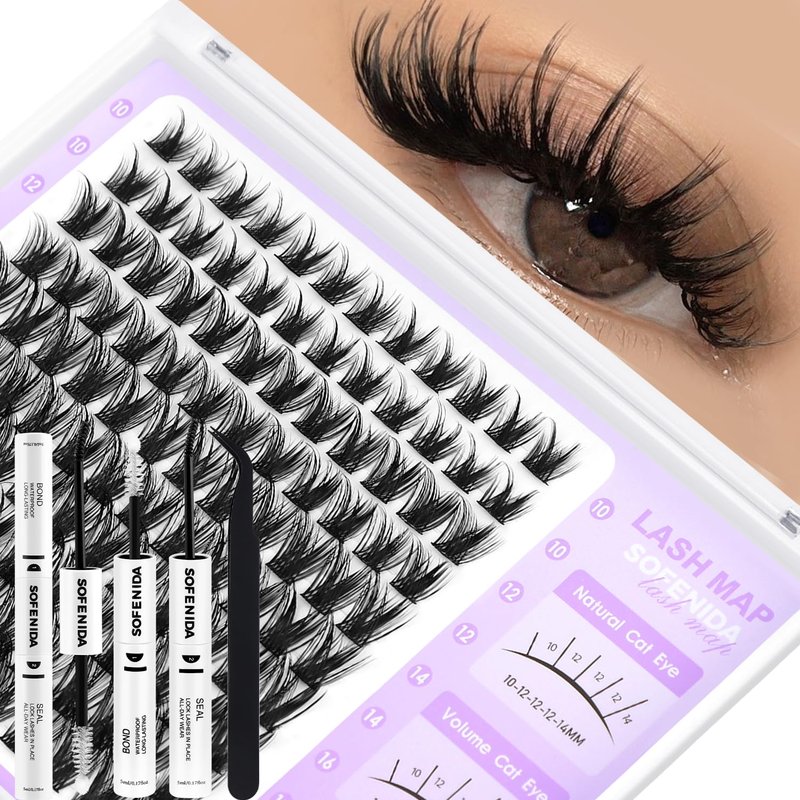 SOFENIDA Lash Clusters Kit Wispy Lash Clusters Cluster Eyelash Extensions 10-18mm Lash Extension Kit Eyelash Cluster Eyelash Extensions Waterproof DIY Individual Lashes Clusters with Soft Thin Band