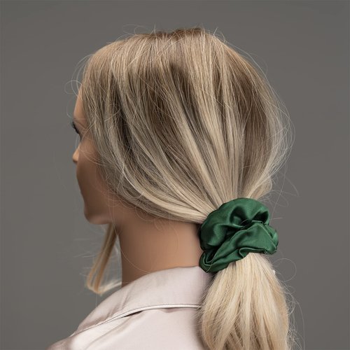Silk Scrunchies for Hair 100% Mulberry Silk Hair Ties 3 Pack(Navy Blue, Emerald, Apricot)